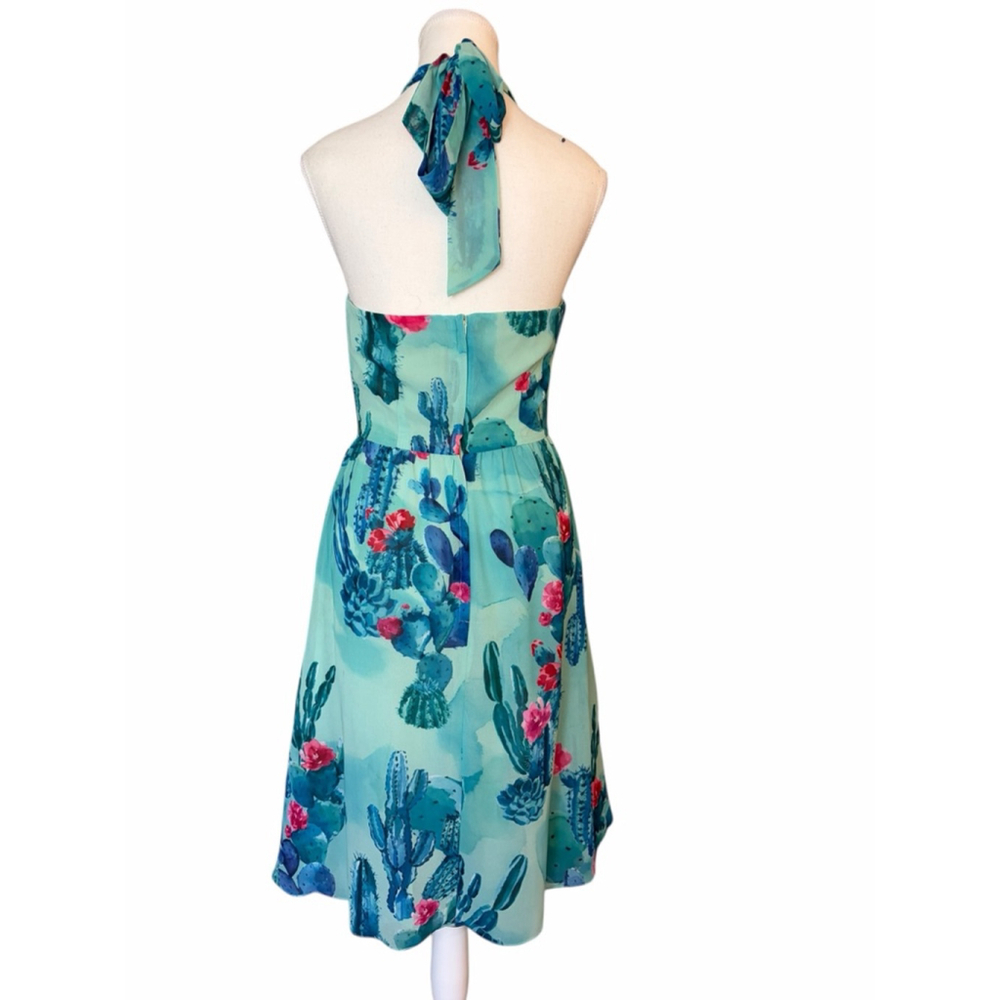 ModCloth Cactus Print Halter Dress Retro Fit & Flare‎ Desert Garden Party Size S - Picture 3 of 9